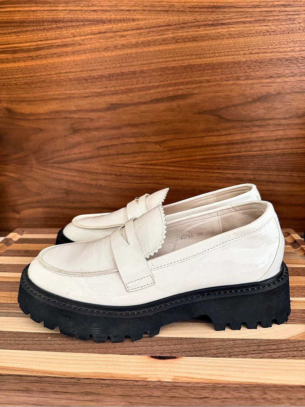 RAID BRAND White Lug Sole Patent  Loafers